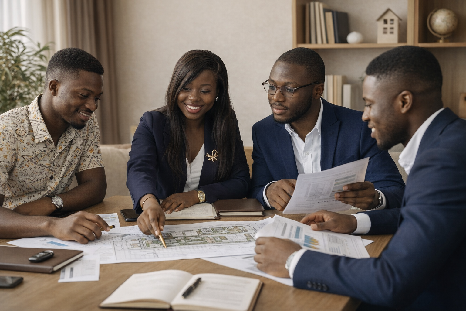 AfriQassa Consult Limited team reviewing property plans together